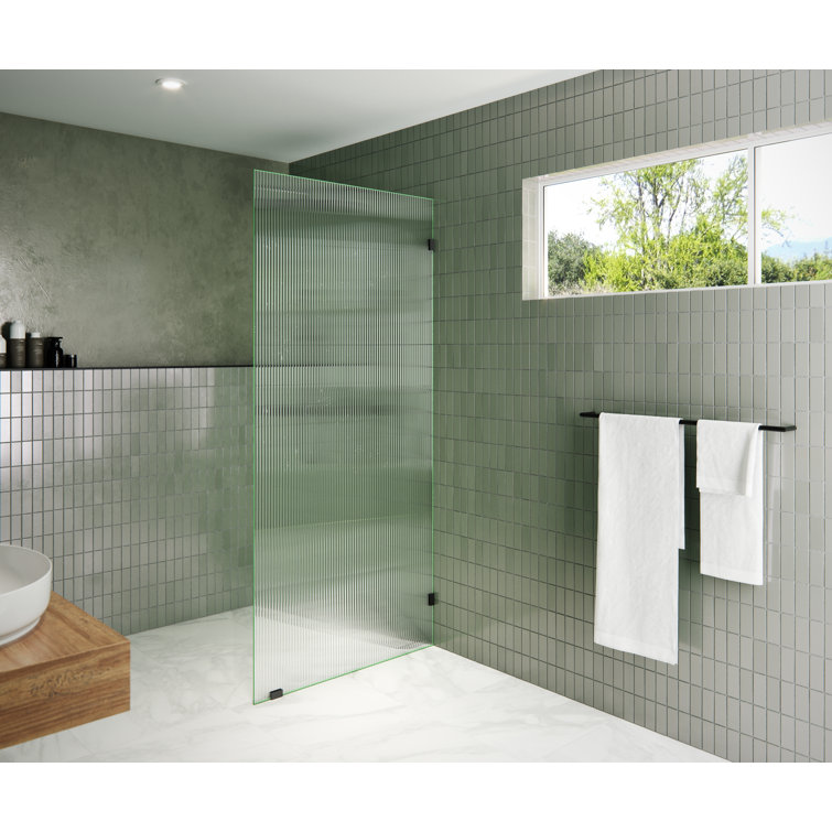 Gaia 36" x 78" Frameless Fluted Frosted Glass Shower Panel with Matte Black Hardware