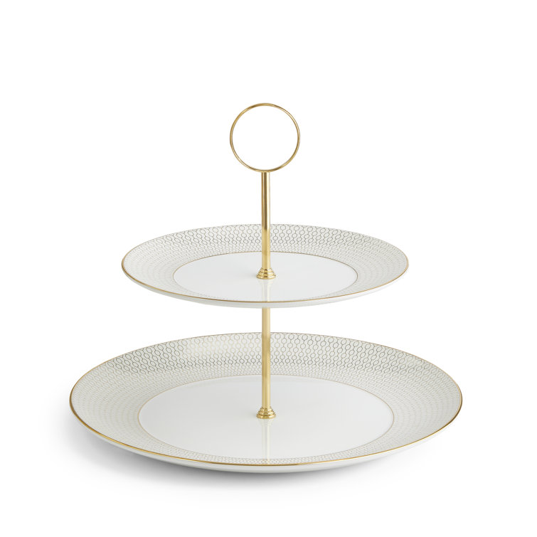 Gio Gold Ceramic Two Tier Cake Stand with 22-Carat Gold Banding