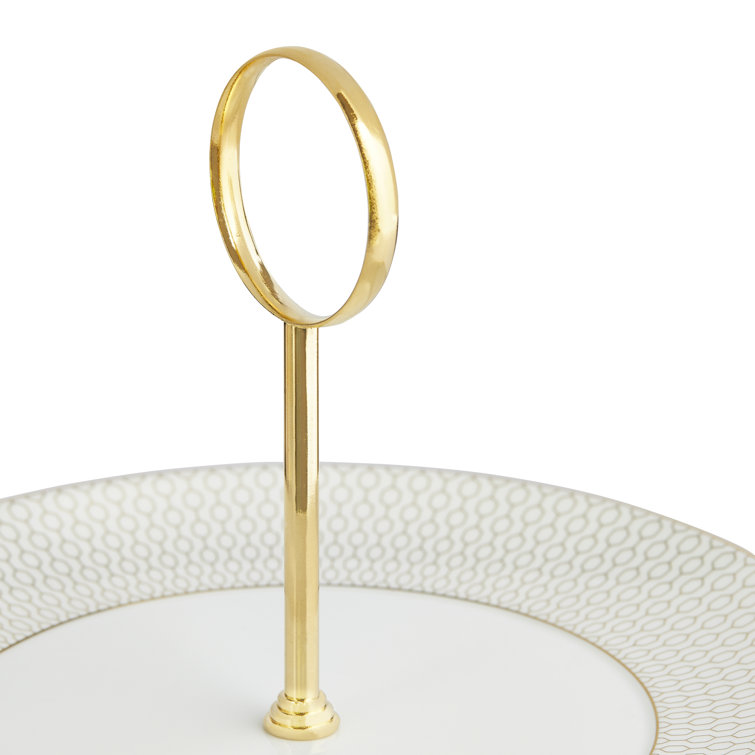 Gio Gold Ceramic Two Tier Cake Stand with 22-Carat Gold Banding