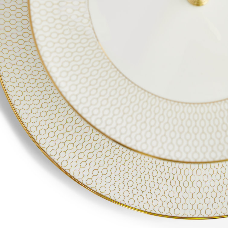 Gio Gold Ceramic Two Tier Cake Stand with 22-Carat Gold Banding