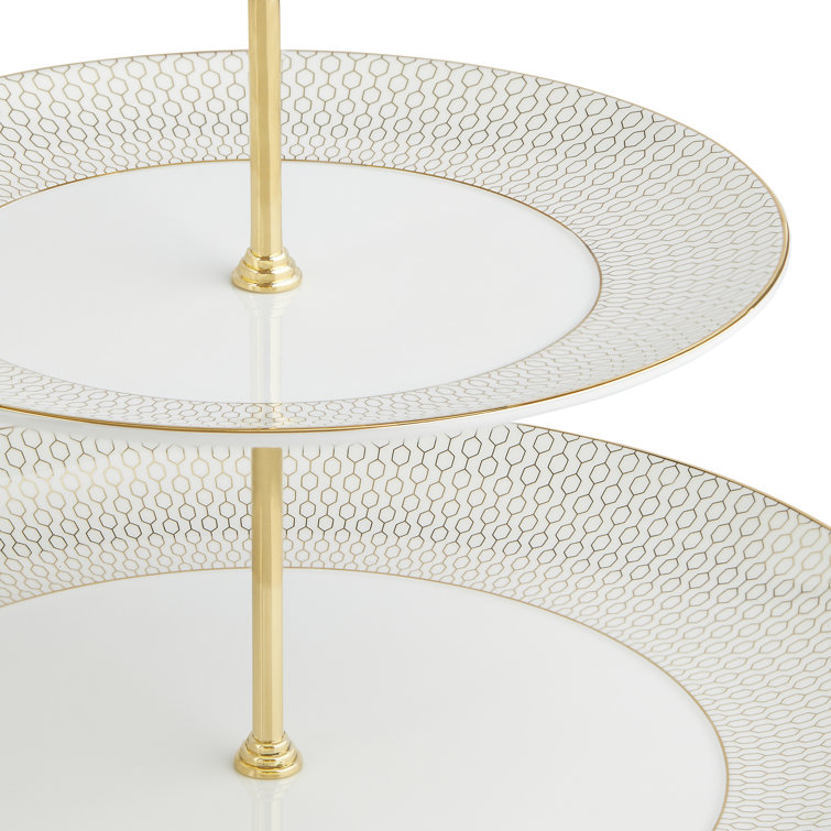 Gio Gold Ceramic Two Tier Cake Stand with 22-Carat Gold Banding