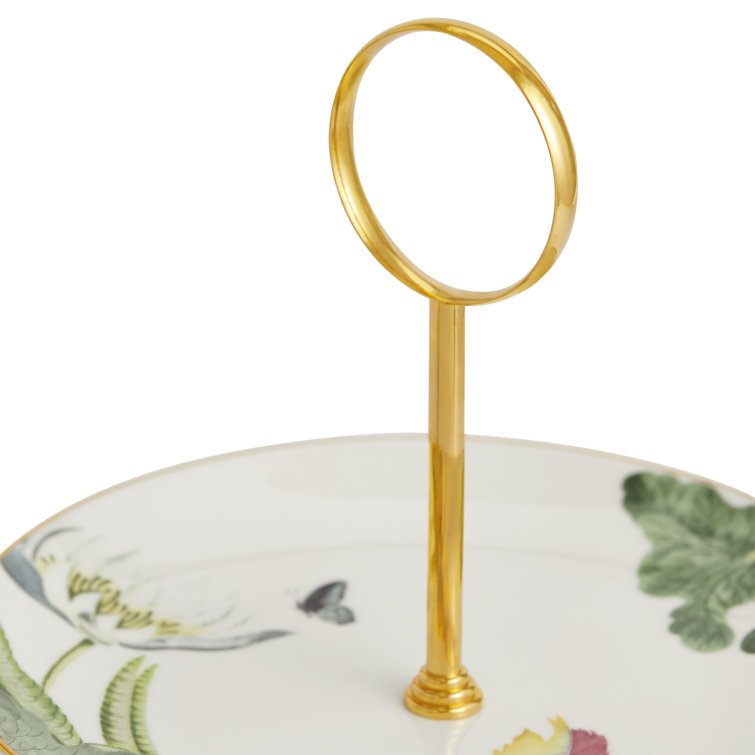 Wonderlust Waterlily Three-Tier Ceramic Cake Stand with Gold Accents