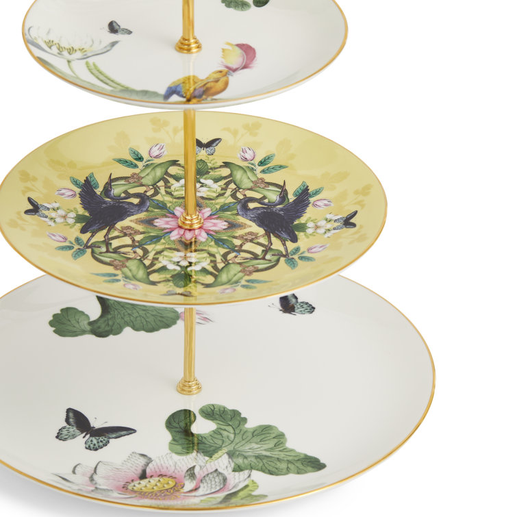 Wonderlust Waterlily Three-Tier Ceramic Cake Stand with Gold Accents