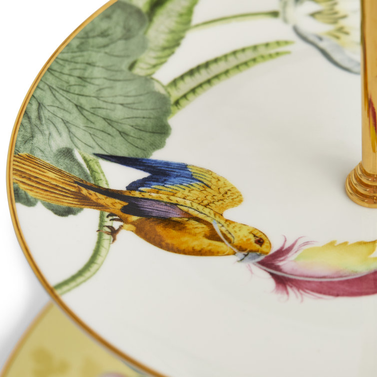 Wonderlust Waterlily Three-Tier Ceramic Cake Stand with Gold Accents