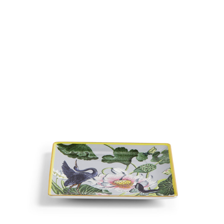 Wonderlust Waterlily Square Bone China Tray with Gold Banding