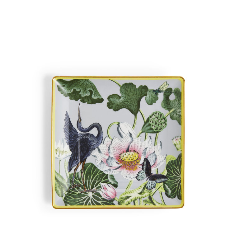 Wonderlust Waterlily Square Bone China Tray with Gold Banding