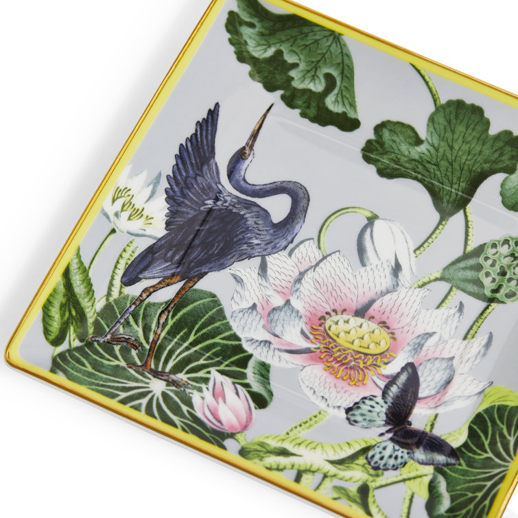 Wonderlust Waterlily Square Bone China Tray with Gold Banding