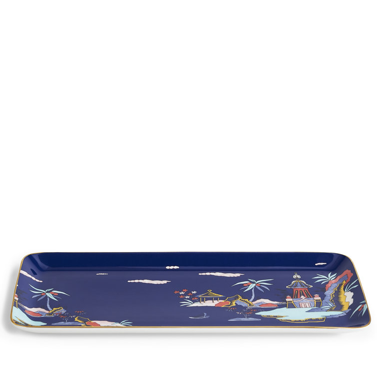 Wonderlust Blue Pagoda Fine Bone China Rectangular Tray