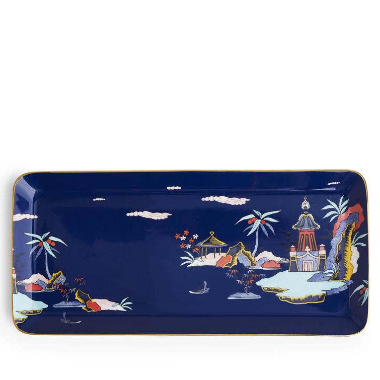 Wonderlust Blue Pagoda Fine Bone China Rectangular Tray