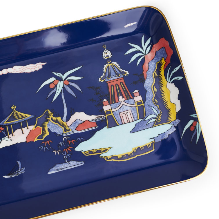 Wonderlust Blue Pagoda Fine Bone China Rectangular Tray