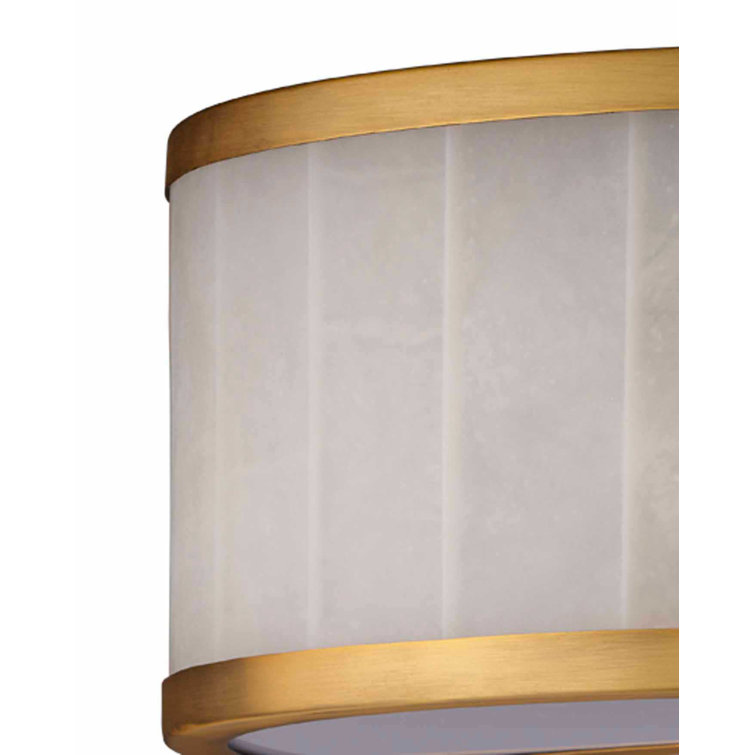 Large Brass and Alabaster Drum Flush Mount Ceiling Light