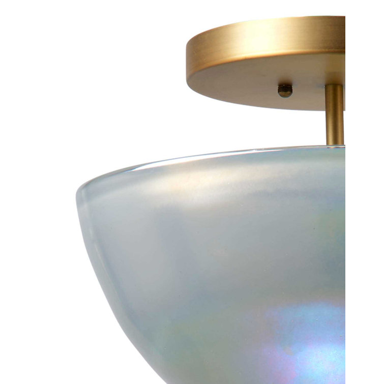 Grey Metallic Glass and Brass 2-Light Bowl Flush Mount