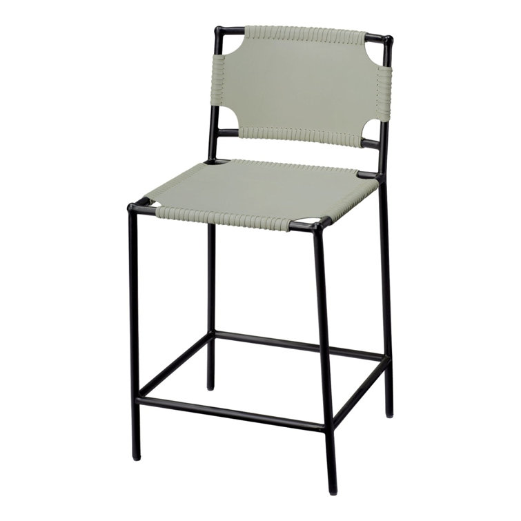 Off-White Leather and Black Metal 24" Counter Stool