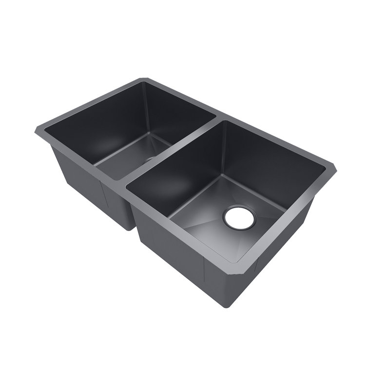 Sinber 32" Black Stainless Steel Double Bowl Drop-in Kitchen Sink