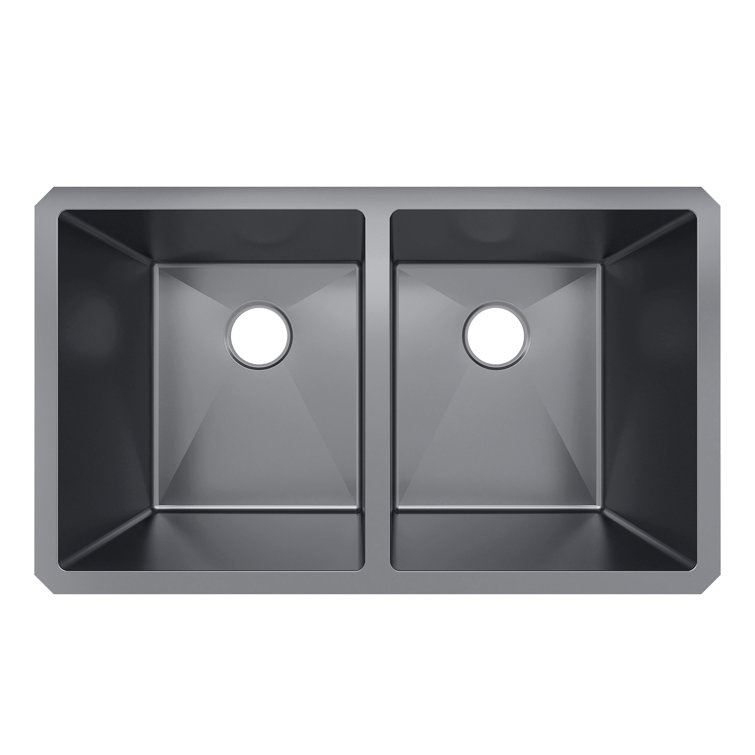 Sinber 32" Black Stainless Steel Double Bowl Drop-in Kitchen Sink