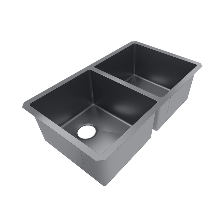 Sinber 32" Black Stainless Steel Double Bowl Drop-in Kitchen Sink