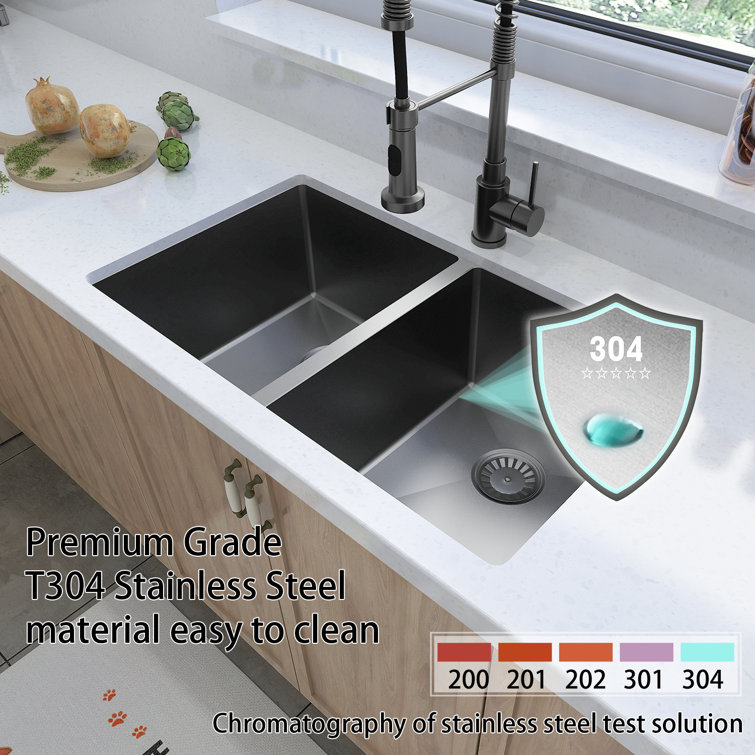 Sinber 32" Black Stainless Steel Double Bowl Drop-in Kitchen Sink