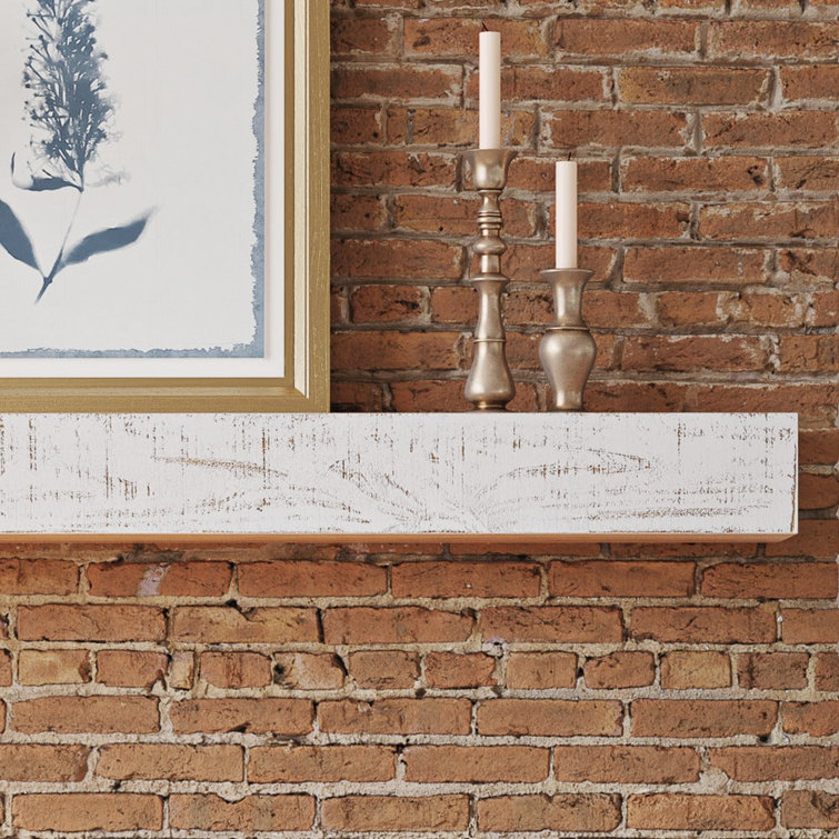 Hatteras Whitewash Pine Wood Floating Fireplace Mantel Shelf - 48 Inch