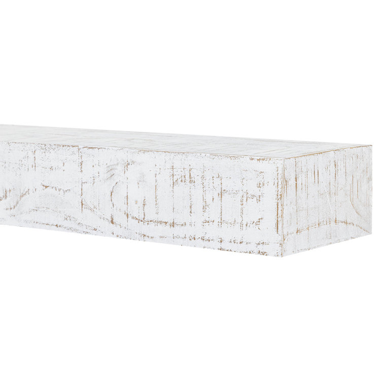 Hatteras Whitewash Pine Wood Floating Fireplace Mantel Shelf - 48 Inch