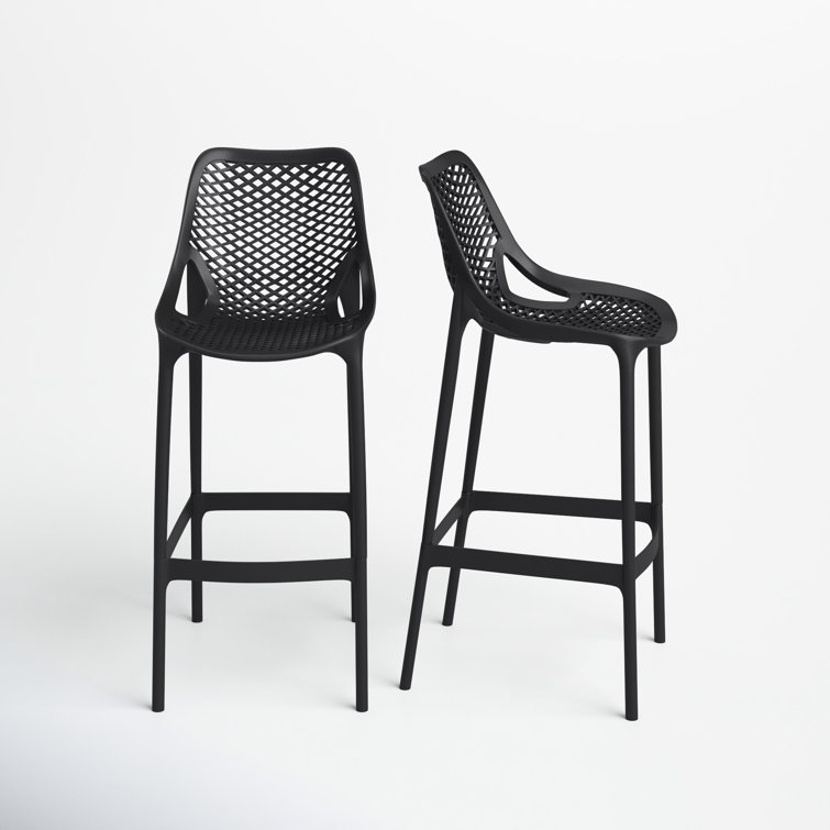 Black Plastic Outdoor Bar Stools with Footrest, Set of 2