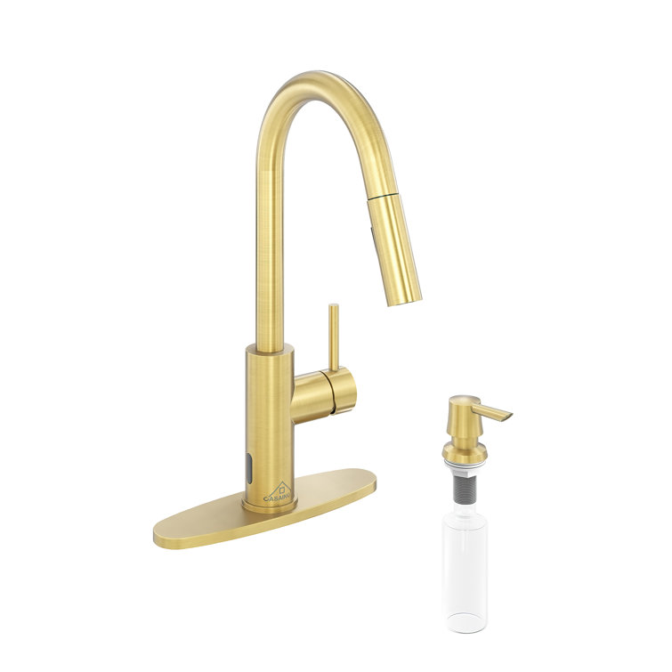 Brushed Gold Stainless Steel Pull-Down Kitchen Faucet with Infrared Sensor