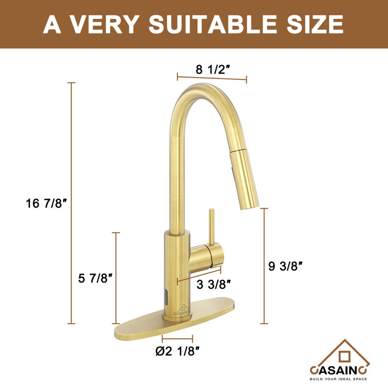 Brushed Gold Stainless Steel Pull-Down Kitchen Faucet with Infrared Sensor