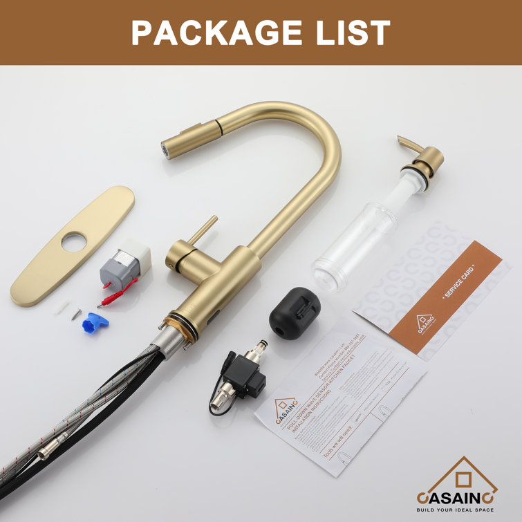 Brushed Gold Stainless Steel Pull-Down Kitchen Faucet with Infrared Sensor