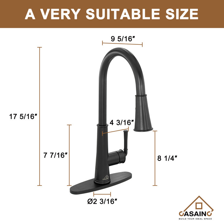 Matte Black Stainless Steel Pull-Down Kitchen Faucet with LED Light