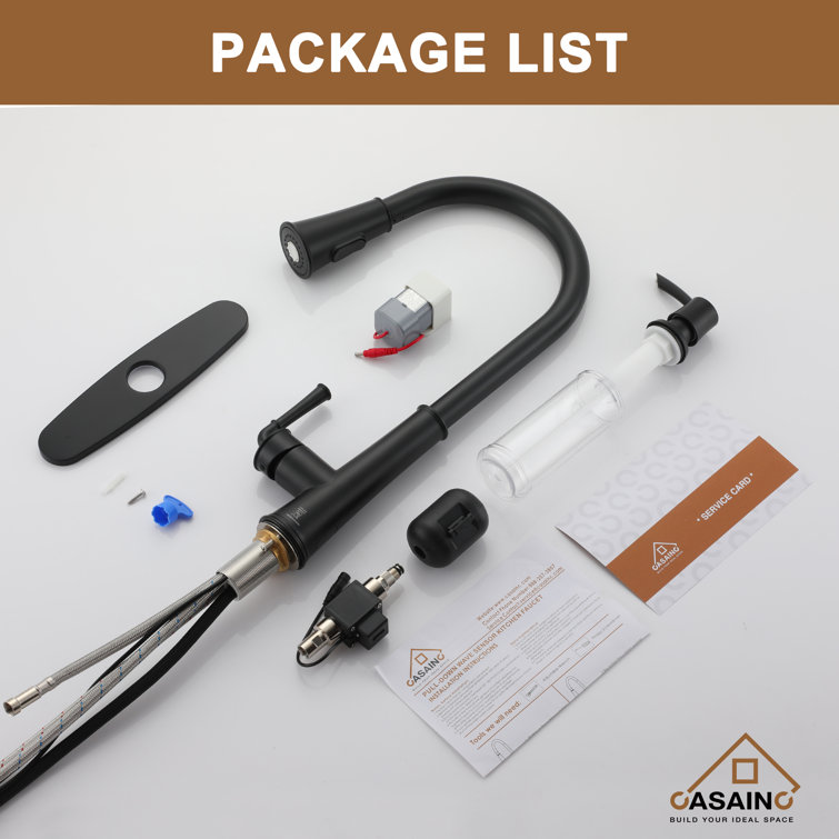 Matte Black Stainless Steel Pull-Down Kitchen Faucet with LED Light