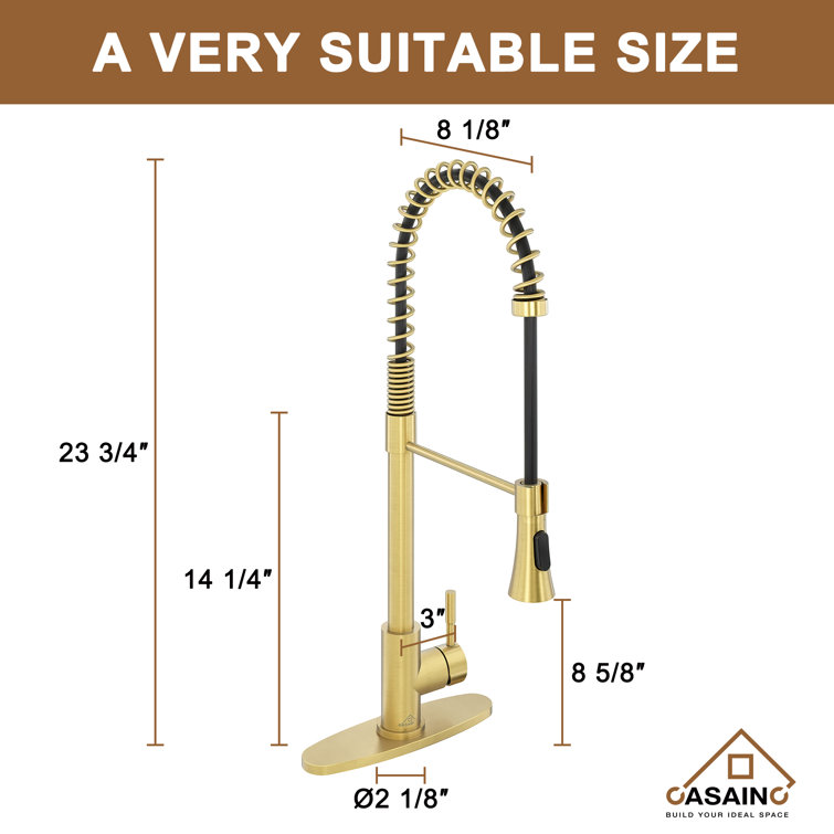 Brushed Gold Stainless Steel Pull-Down Kitchen Faucet with Spray Head