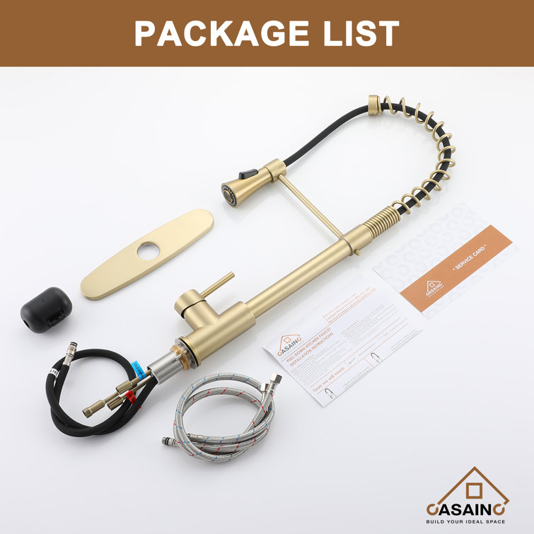Brushed Gold Stainless Steel Pull-Down Kitchen Faucet with Spray Head
