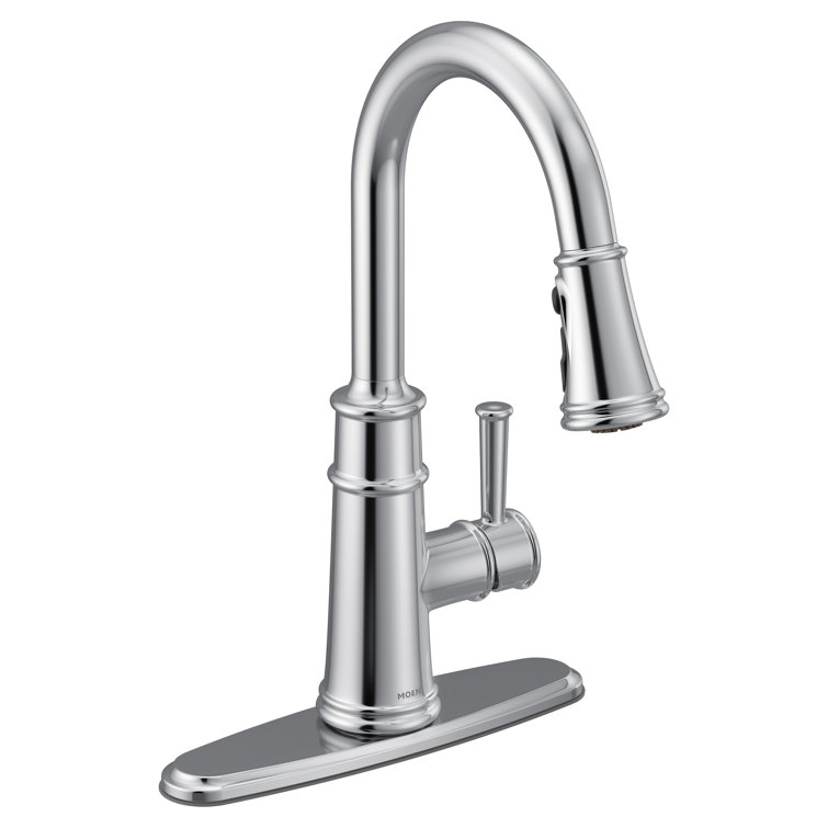 Chrome Traditional Deck Mounted Kitchen Faucet with Pull-out Spray