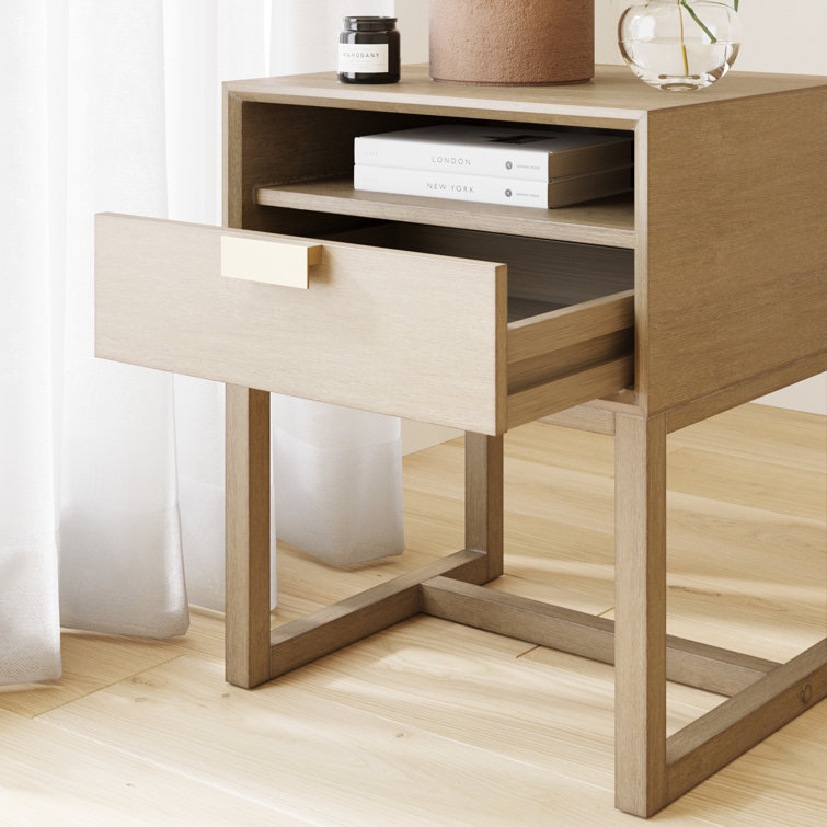 Luke Light Brown Wood Nightstand with Drawer and Open Cubby
