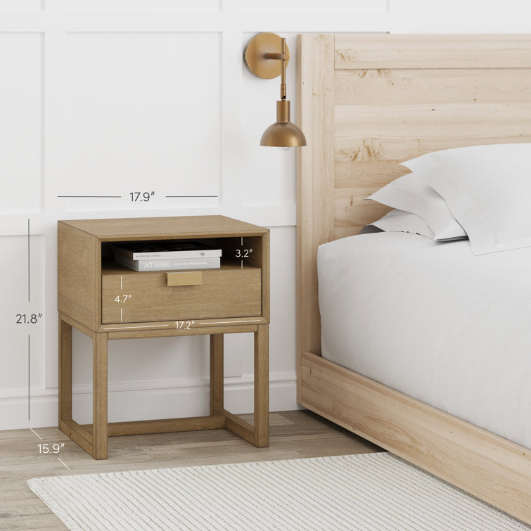 Luke Light Brown Wood Nightstand with Drawer and Open Cubby