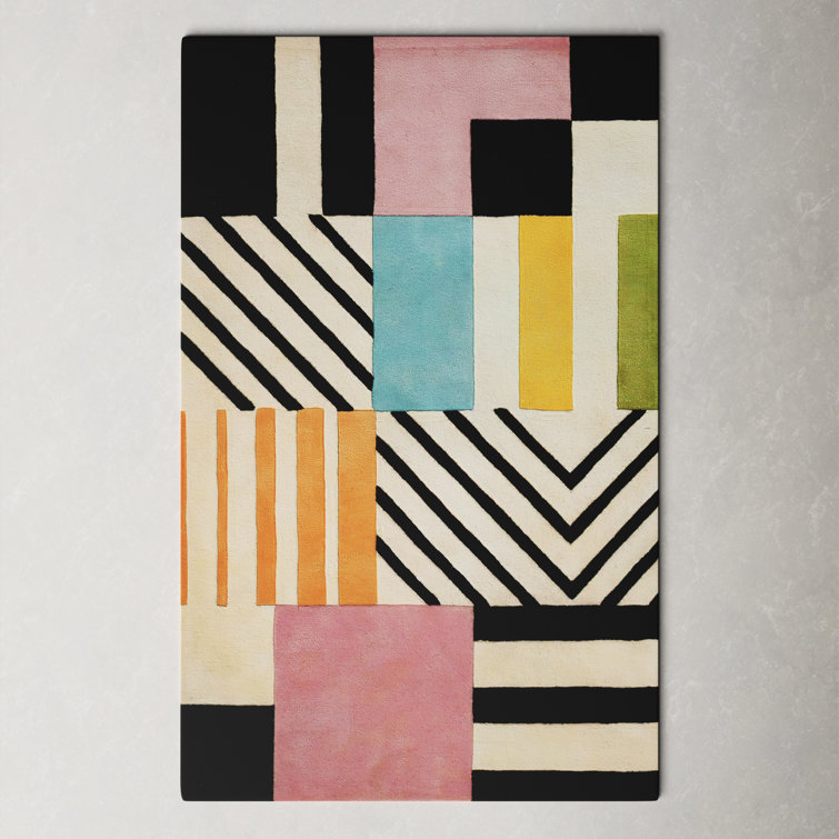 Tripoli Ivory Black Pink Hand-Tufted Wool Runner Rug