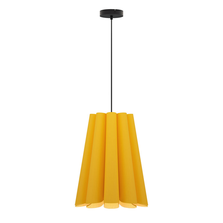 Olivia Yellow & Black LED Pendant with Reconstructed Wood Veneer Shade