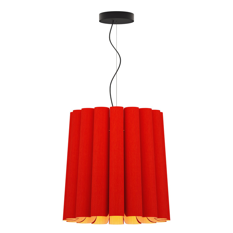 Red Reconstructed Wood Veneer Drum Pendant Light