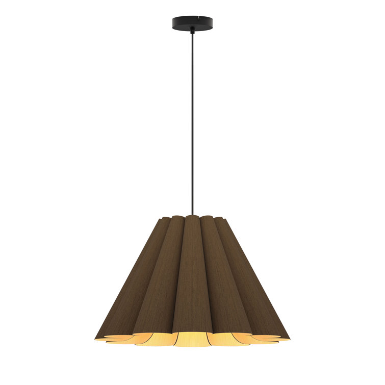 Ebony Elegance 23" LED Pendant with Reconstructed Wood Veneer Shade