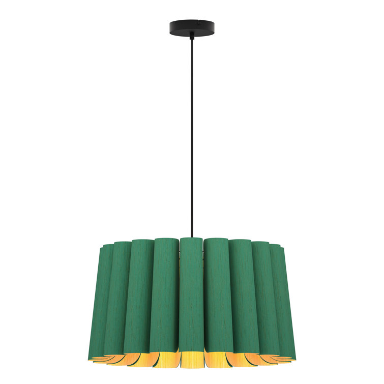 Light Petrol Recycled Wood Veneer Drum Pendant Light