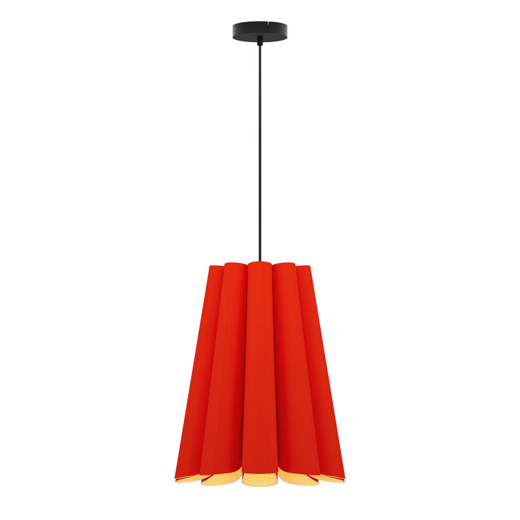 Red Reconstructed Wood Veneer Single Pendant Light with Glass Shade