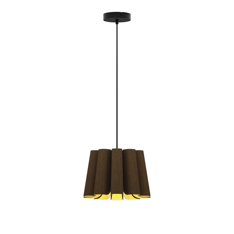 Ebony Recycled Wood Veneer Drum Pendant Light with Black Cord