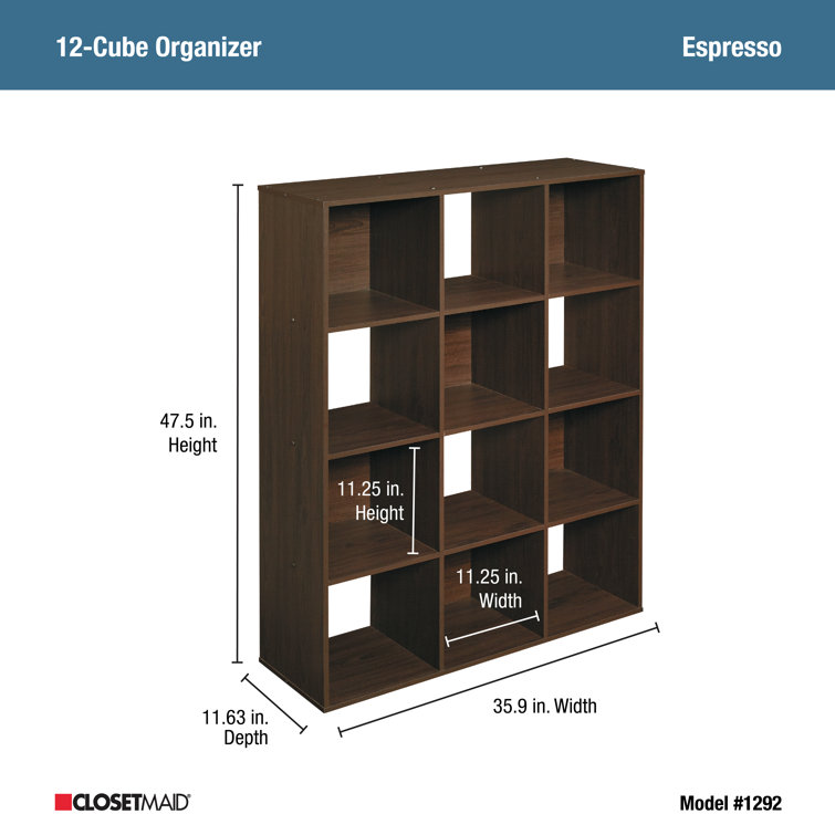 Espresso 12-Cube Laminate Organizer Bookcase
