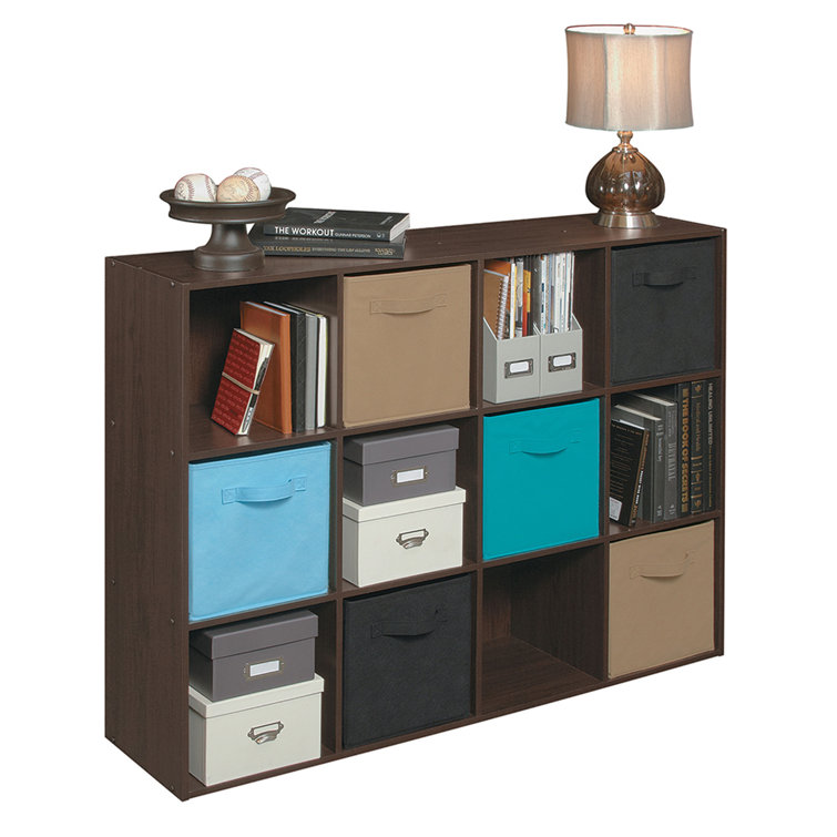 Espresso 12-Cube Laminate Organizer Bookcase