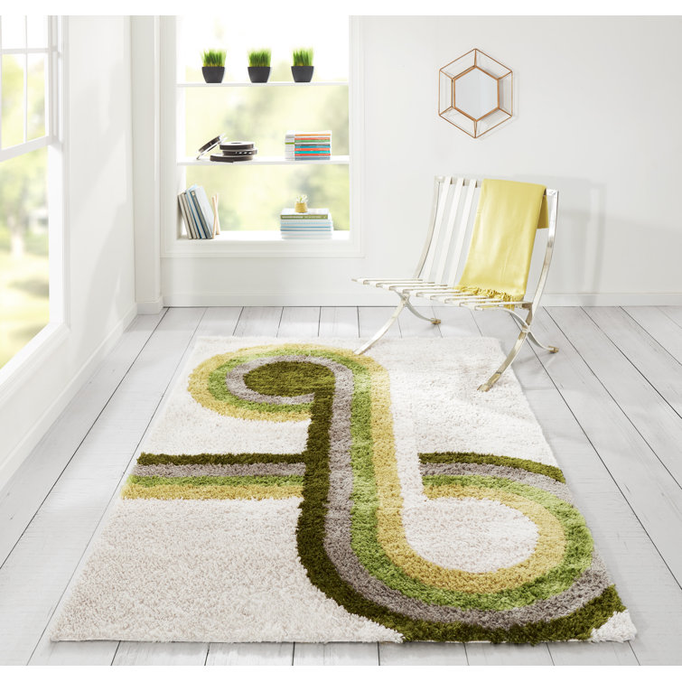 Scandinavian Groove Green Shag 5' x 7' Hand-Tufted Rug
