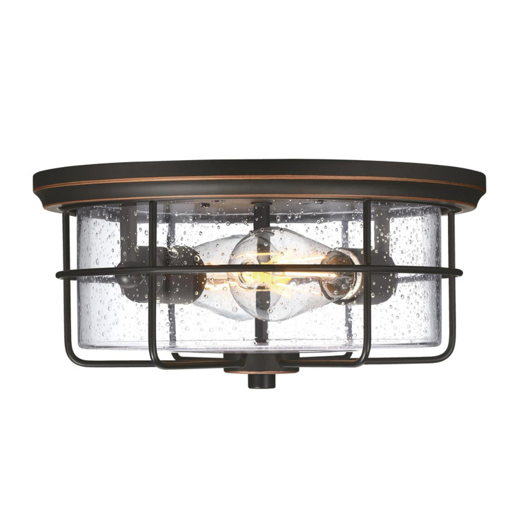 Rosella Black-Bronze 2-Light Outdoor Flush Mount with Seeded Glass