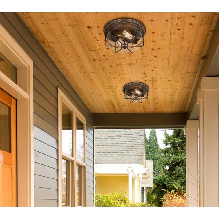 Rosella Black-Bronze 2-Light Outdoor Flush Mount with Seeded Glass