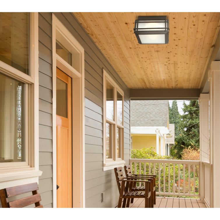 Textured Black Frosted Glass Outdoor Flush Mount Light
