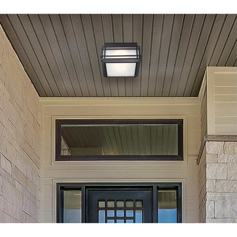 Textured Black Frosted Glass Outdoor Flush Mount Light