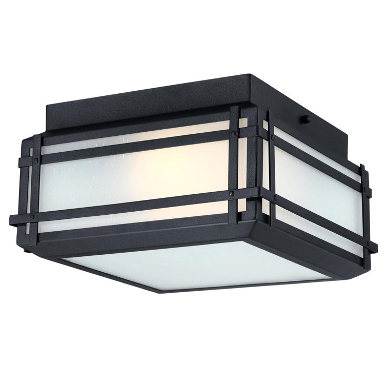 Textured Black Frosted Glass Outdoor Flush Mount Light