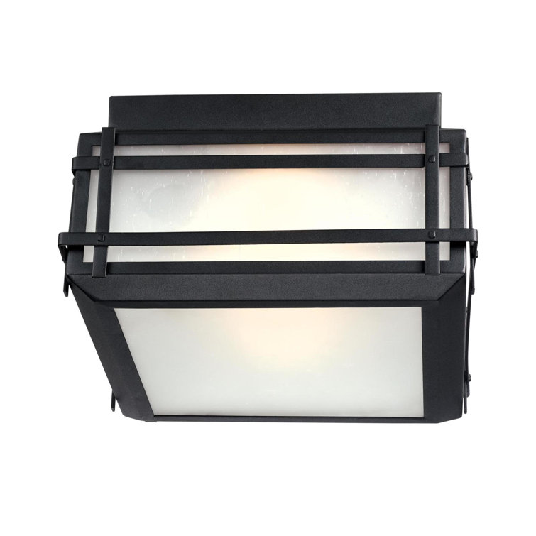 Textured Black Frosted Glass Outdoor Flush Mount Light